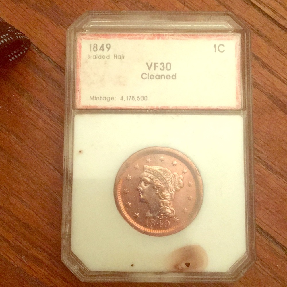 1849 1C VF30 cleaned vintage coin